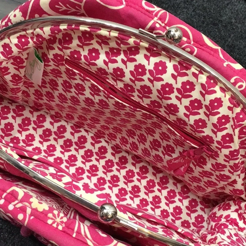 Vera Bradley Eloise Pink Quilted kisslock Bag plus free zip around wallet